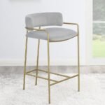 COMSTOCK UPHOLSTERED LOW BACK STOOL GREY AND GOLD - Image 2