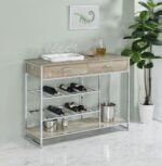MELROSE 2-DRAWER HOME BAR STORAGE WITH WINE RACK GREY - Image 2