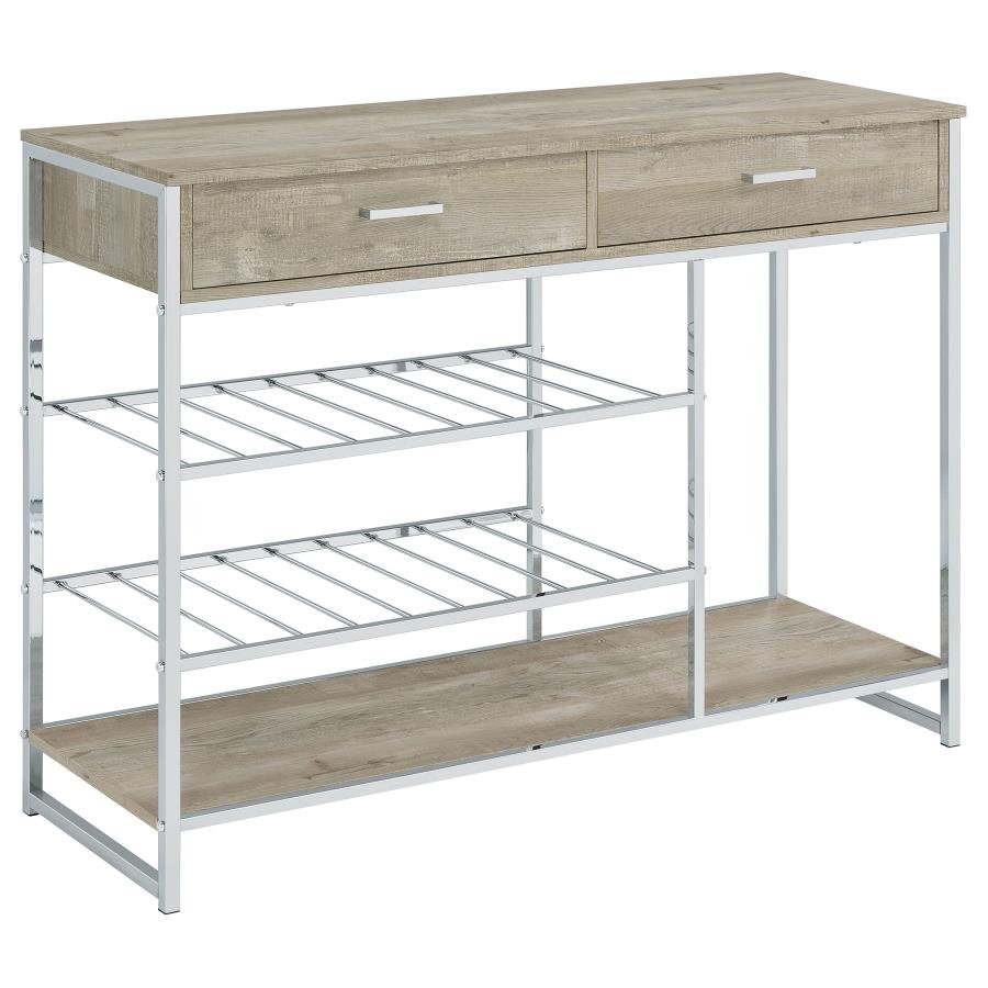 182275_02x900.jpg MELROSE 2-DRAWER HOME BAR STORAGE WITH WINE RACK GREY - Image 1