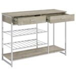 MELROSE 2-DRAWER HOME BAR STORAGE WITH WINE RACK GREY - Image 3