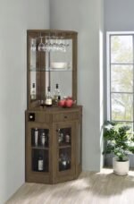 ALVISO 1-DRAWER CORNER HOME BAR WINE CABINET RUSTIC OAK - Image 2
