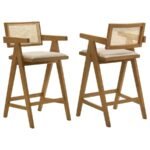 KANE WOVEN RATTAN WOOD BAR CHAIR LIGHT WALNUT (SET OF 2)