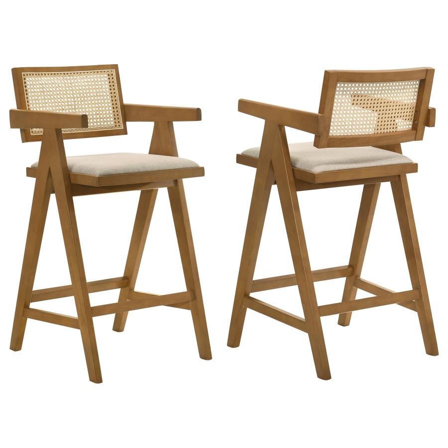182677_001x900.jpg KANE WOVEN RATTAN WOOD BAR CHAIR LIGHT WALNUT (SET OF 2) - Image 1