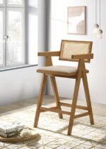 KANE WOVEN RATTAN WOOD BAR CHAIR LIGHT WALNUT (SET OF 2) - Image 2