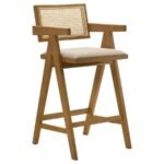 KANE WOVEN RATTAN WOOD BAR CHAIR LIGHT WALNUT (SET OF 2) - Image 3