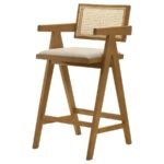 KANE WOVEN RATTAN WOOD BAR CHAIR LIGHT WALNUT (SET OF 2) - Image 5