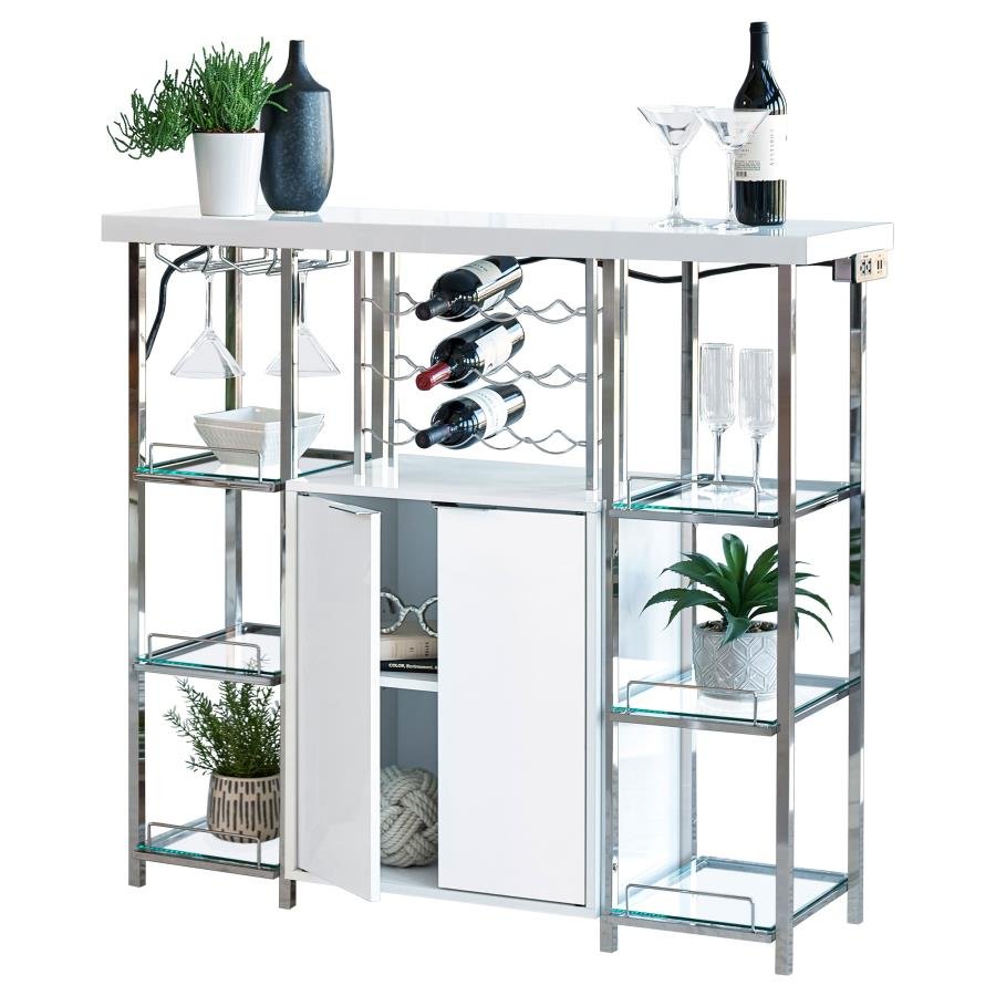 182757_02x900.jpg GALLIMORE 2-DOOR BAR CABINET WINE STORAGE WHITE HIGH GLOSS - Image 1