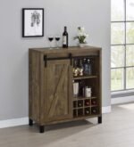 ARLINGTON SLIDING DOOR HOME BAR WINE CABINET RUSTIC OAK - Image 2