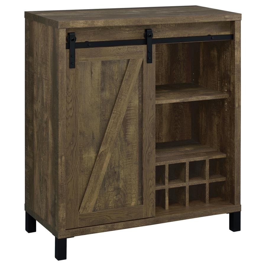 182852_02x900.jpg ARLINGTON SLIDING DOOR HOME BAR WINE CABINET RUSTIC OAK - Image 1