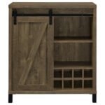 ARLINGTON SLIDING DOOR HOME BAR WINE CABINET RUSTIC OAK - Image 3