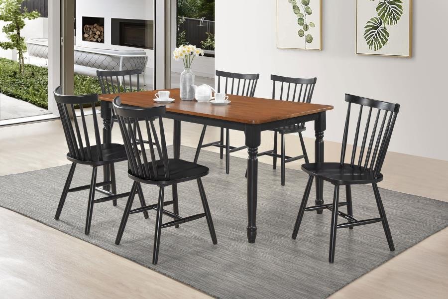 183041-S7_01x900.jpg HOLLYOAK 7-PIECE RECTANGULAR DINING SET WALNUT AND BLACK - Image 1