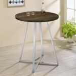BURKHART ROUND 35-INCH PUB HEIGHT BISTRO BAR TABLE BROWN OAK - Image 2