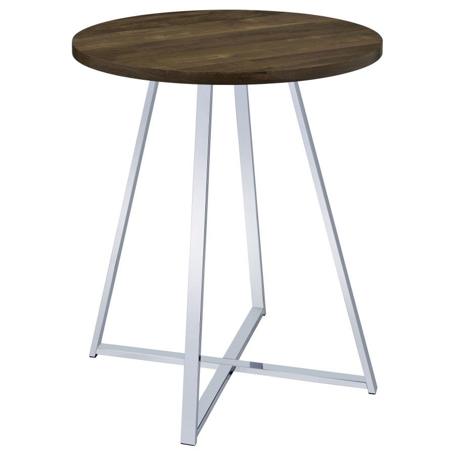 183516_02x900.jpg BURKHART ROUND 35-INCH PUB HEIGHT BISTRO BAR TABLE BROWN OAK - Image 1