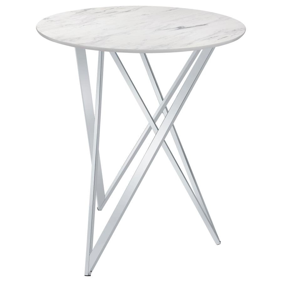 183526_02x900.jpg BEXTER ROUND 35-INCH FAUX MARBLE BISTRO BAR TABLE CHROME - Image 1