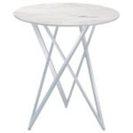 BEXTER ROUND 35-INCH FAUX MARBLE BISTRO BAR TABLE CHROME - Image 3