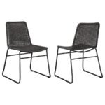 DACY FAUX RATTAN METAL DINING SIDE CHAIR BROWN (SET OF 2)