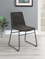 DACY FAUX RATTAN METAL DINING SIDE CHAIR BROWN (SET OF 2) - Image 2