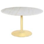 KELLA 5-PIECE ROUND MARBLE TOP DINING SET WHITE AND GOLD - Image 3