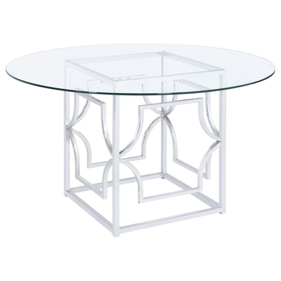 192561BG_02x900.jpg STARLIGHT ROUND 54-INCH GLASS TOP METAL DINING TABLE CHROME - Image 1