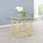 STARLIGHT ROUND 54-INCH GLASS TOP METAL DINING TABLE BRASS - Image 2
