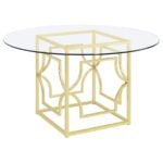 STARLIGHT ROUND 54-INCH GLASS TOP METAL DINING TABLE BRASS