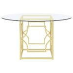 STARLIGHT ROUND 54-INCH GLASS TOP METAL DINING TABLE BRASS - Image 3