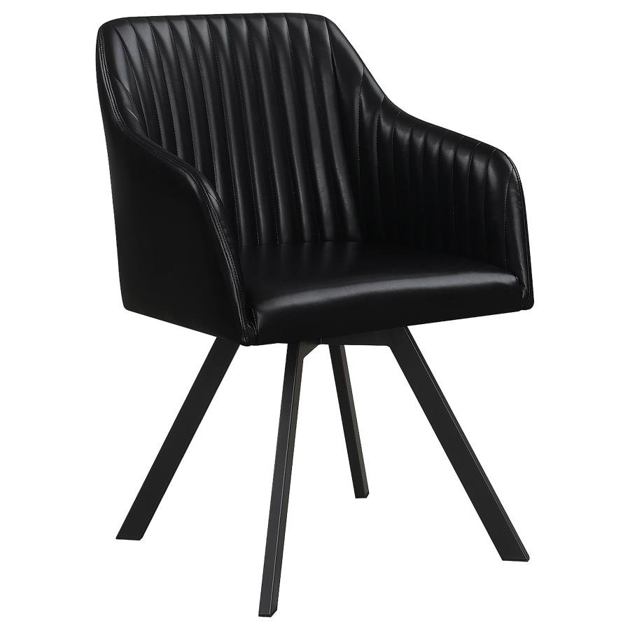 193372BLK_02x900.jpg ARIKA LEATHERETTE UPHOLSTERED SWIVEL DINING ARM CHAIR BLACK - Image 1