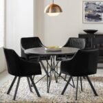ARIKA LEATHERETTE UPHOLSTERED SWIVEL DINING ARM CHAIR BLACK - Image 7