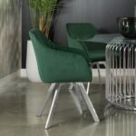ARIKA VELVET UPHOLSTERED SWIVEL DINING ARM CHAIR GREEN - Image 2
