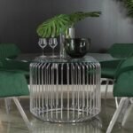 VEENA ROUND 60-INCH GLASS TOP METAL DINING TABLE CHROME - Image 2
