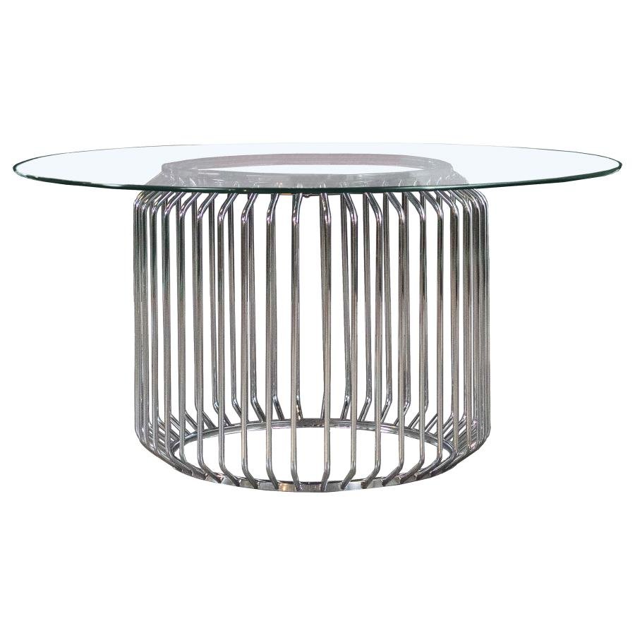 193430BG_02x900.jpg VEENA ROUND 60-INCH GLASS TOP METAL DINING TABLE CHROME - Image 1