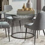 GRANVIA ROUND 54-INCH GLASS TOP METAL DINING TABLE GUNMETAL - Image 2