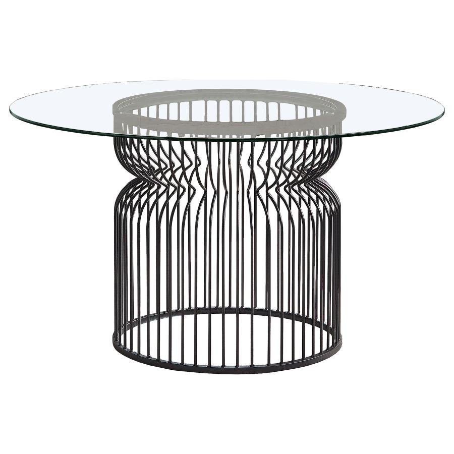 193511BG_02x900.jpg GRANVIA ROUND 54-INCH GLASS TOP METAL DINING TABLE GUNMETAL - Image 1