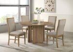ADINA 5-PIECE ROUND DINING TABLE SET DISTRESSED LIGHT BROWN