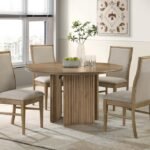 ADINA 5-PIECE ROUND DINING TABLE SET DISTRESSED LIGHT BROWN
