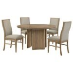 ADINA 5-PIECE ROUND DINING TABLE SET DISTRESSED LIGHT BROWN - Image 2
