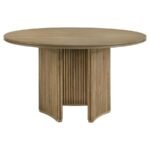 ADINA 5-PIECE ROUND DINING TABLE SET DISTRESSED LIGHT BROWN - Image 4