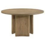 ADINA 5-PIECE ROUND DINING TABLE SET DISTRESSED LIGHT BROWN - Image 5