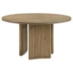 ADINA 53-INCH ROUND WOOD DINING TABLE DISTRESSED LIGHT BROWN