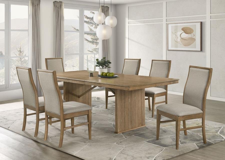 193611-S7_01x900.jpg ADINA 7-PIECE EXTENSION DINING SET DISTRESSED LIGHT BROWN - Image 1
