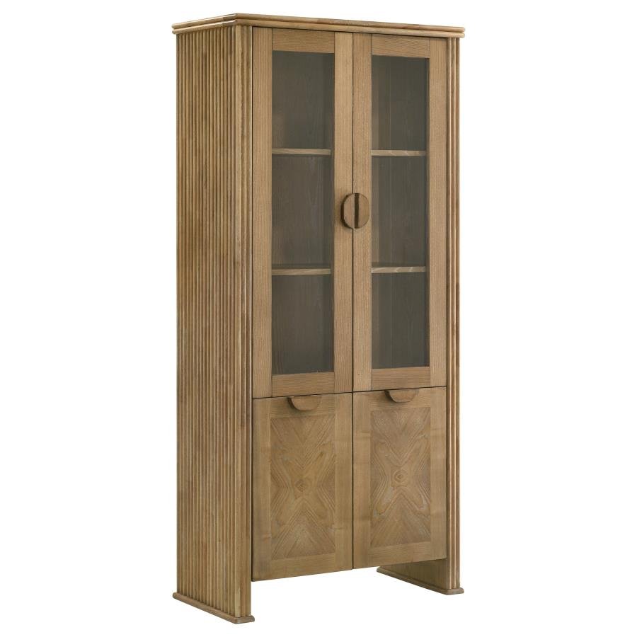 193616_02x900.jpg ADINA 77-INCH TALL DISPLAY CABINET DISTRESSED LIGHT BROWN - Image 1