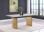 VESA 97-INCH GLASS TOP EXTENSION DINING TABLE BEIGE - Image 2