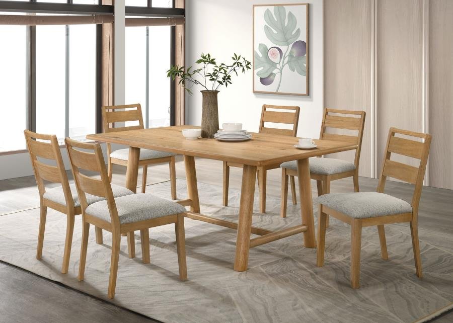 193651-S7_01x900.jpg DUNCAN 7-PIECE RECTANGULAR WOOD DINING TABLE SET WASHED OAK - Image 1