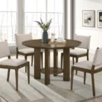 OTTOWA 5-PIECE ROUND WOOD DINING ROOM TABLE SET BROWN