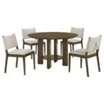 OTTOWA 5-PIECE ROUND WOOD DINING ROOM TABLE SET BROWN - Image 2
