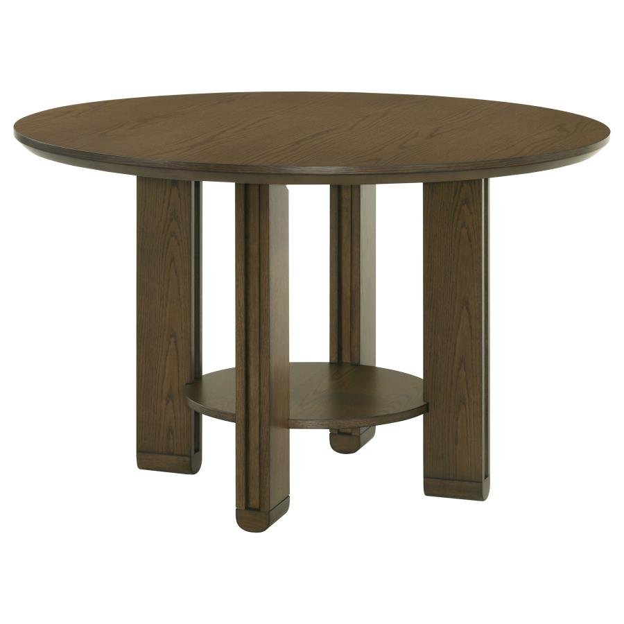 193660_02x900.jpg OTTOWA 47-INCH ROUND WOOD DINING TABLE WITH SHELF BROWN - Image 1