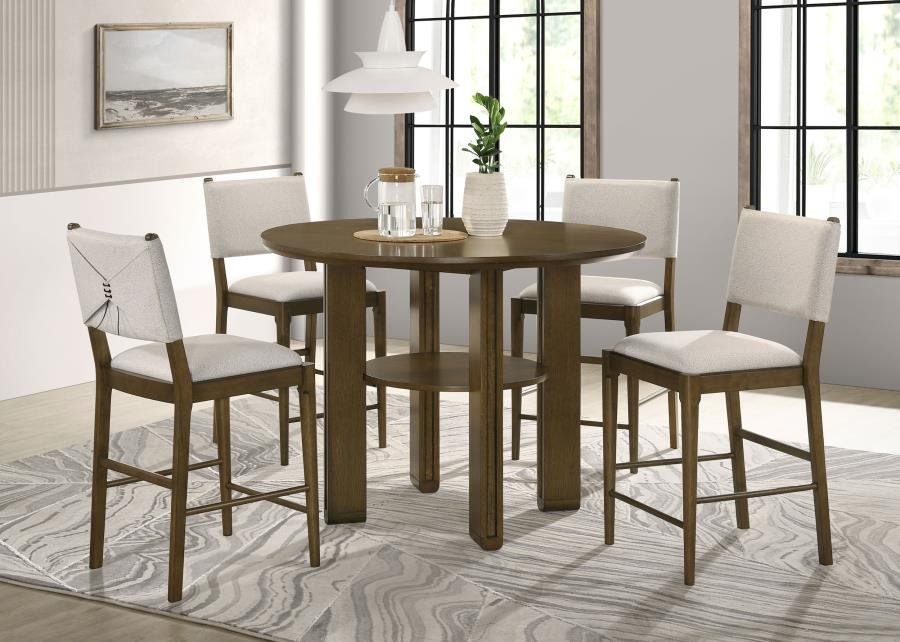 193668-S5_01x900.jpg OTTOWA 5-PIECE ROUND COUNTER HEIGHT DINING ROOM SET BROWN - Image 1
