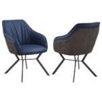 MAYER UPHOLSTERED DINING ARM CHAIR BLUE AND BROWN (SET OF 2)
