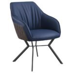 MAYER UPHOLSTERED DINING ARM CHAIR BLUE AND BROWN (SET OF 2) - Image 3