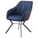 MAYER UPHOLSTERED DINING ARM CHAIR BLUE AND BROWN (SET OF 2) - Image 5